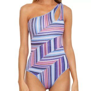 Becca South Coast Printed Metallic Asymmetrical One-Piece Swimsuit Size Small